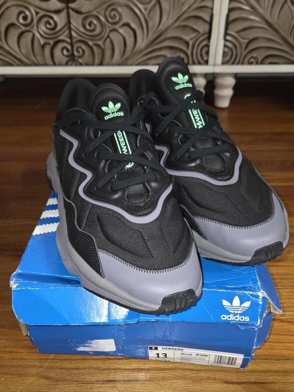 adidas Ozweego 'Black Charcoal Screaming Green' (Style Code: HR1168)